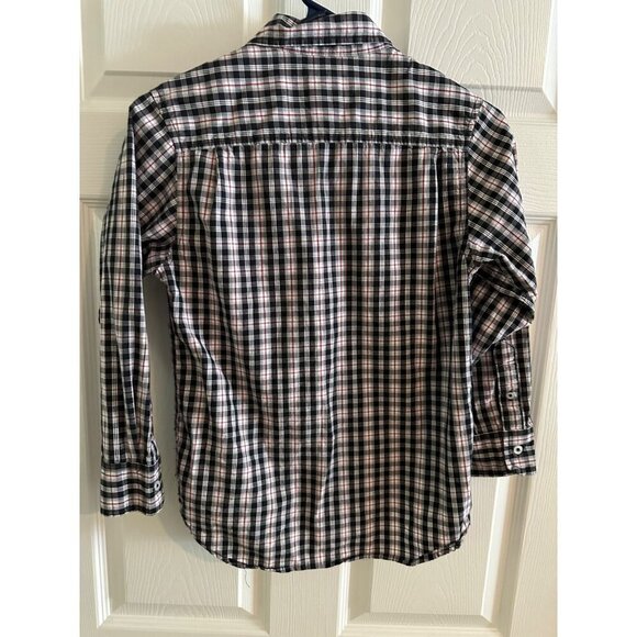 Old Navy Black Gray and Red Plaid Collared Button Down Shirt Youth M - Picture 3 of 3